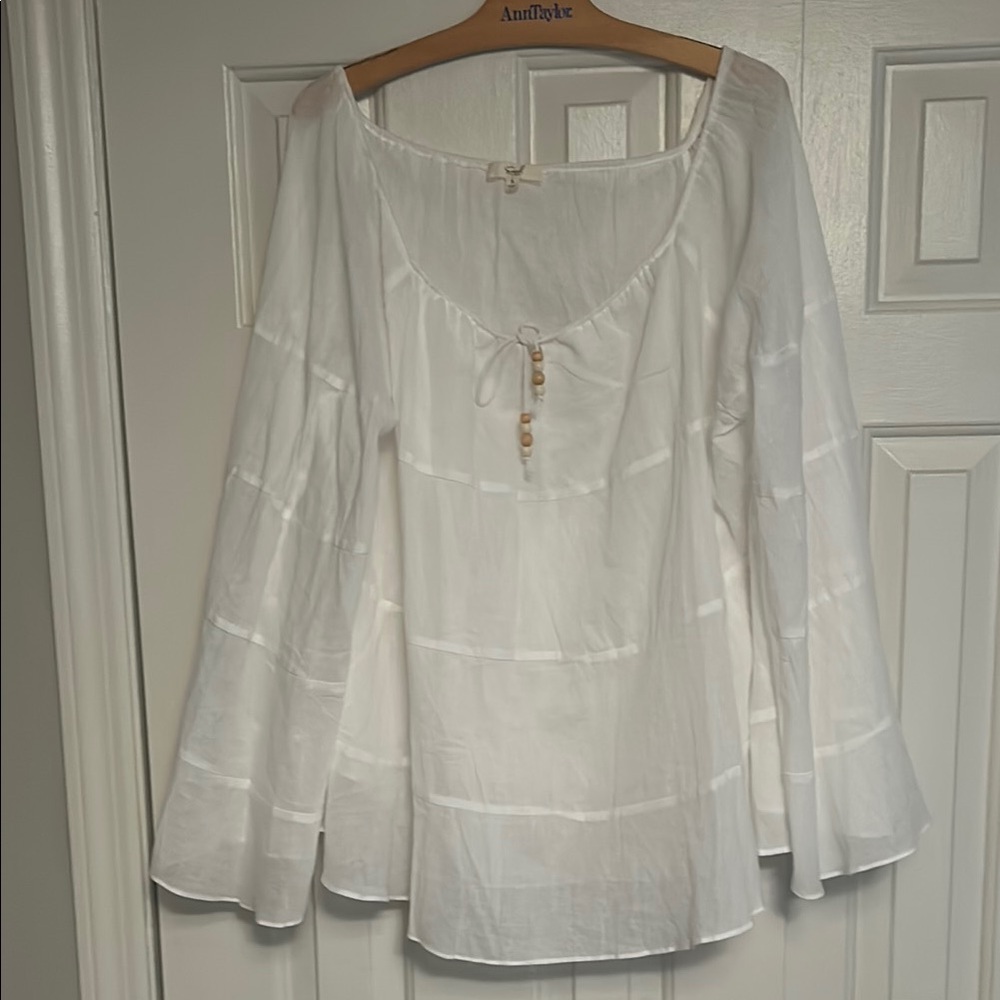 Easel White Bell Sleeve Tie Front Blouse